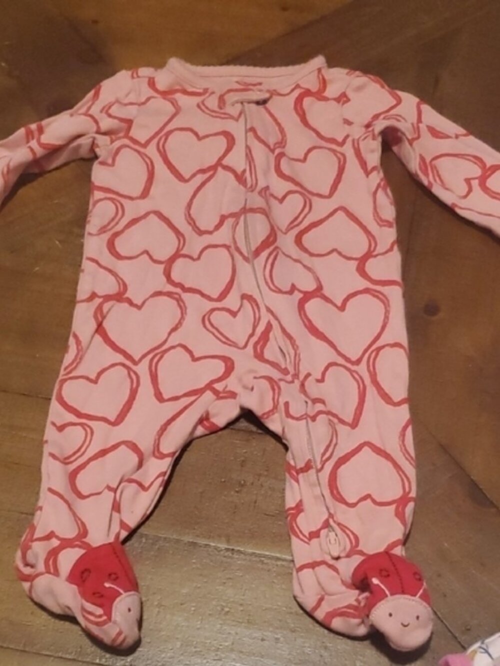 🐻 Carter's Pink Heart Print Footed One Piece
